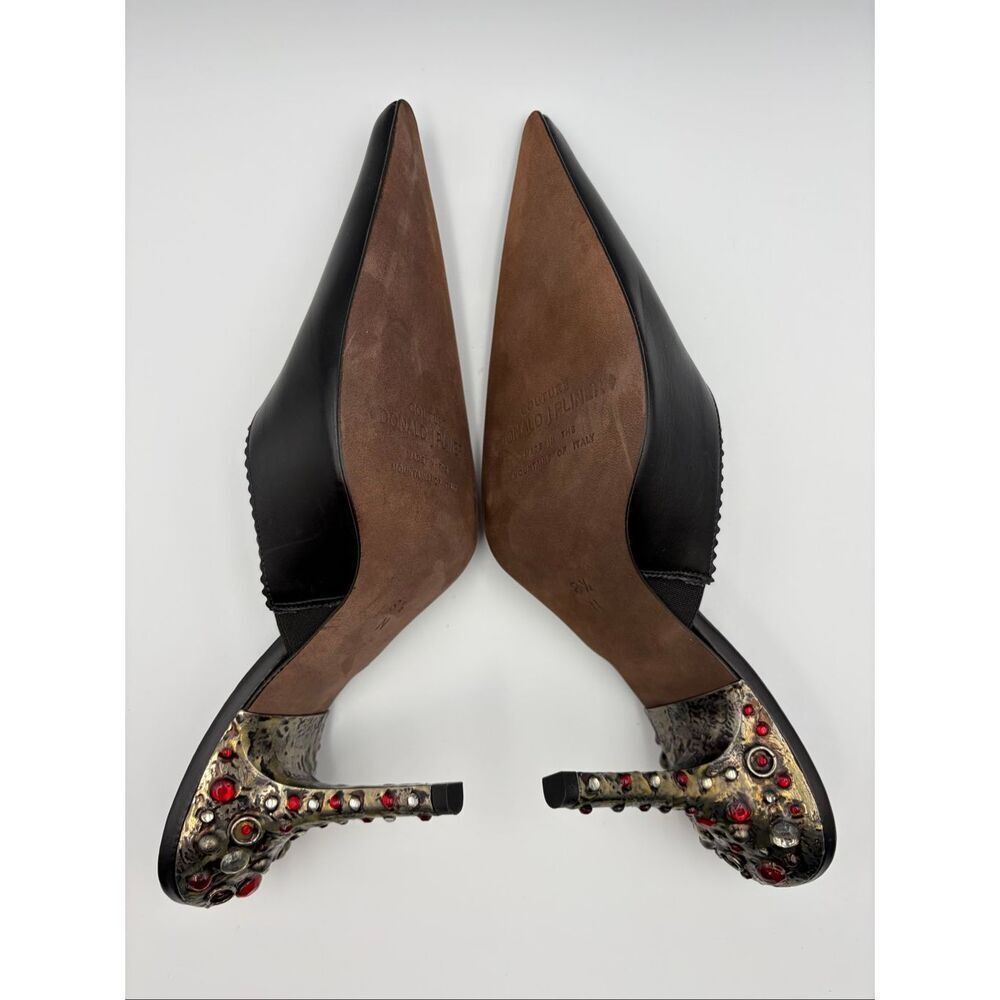 Donald J Pliner Couture Black Leather Jeweled Heel Mules Italy 8.5N - Picture 10 of 12